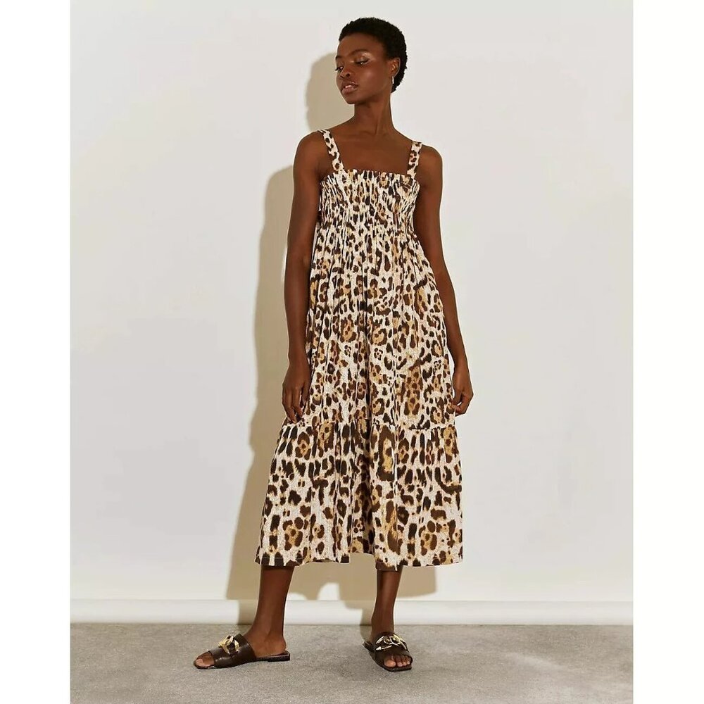 River Island Beige and Brown Leopard Print Midi Dress